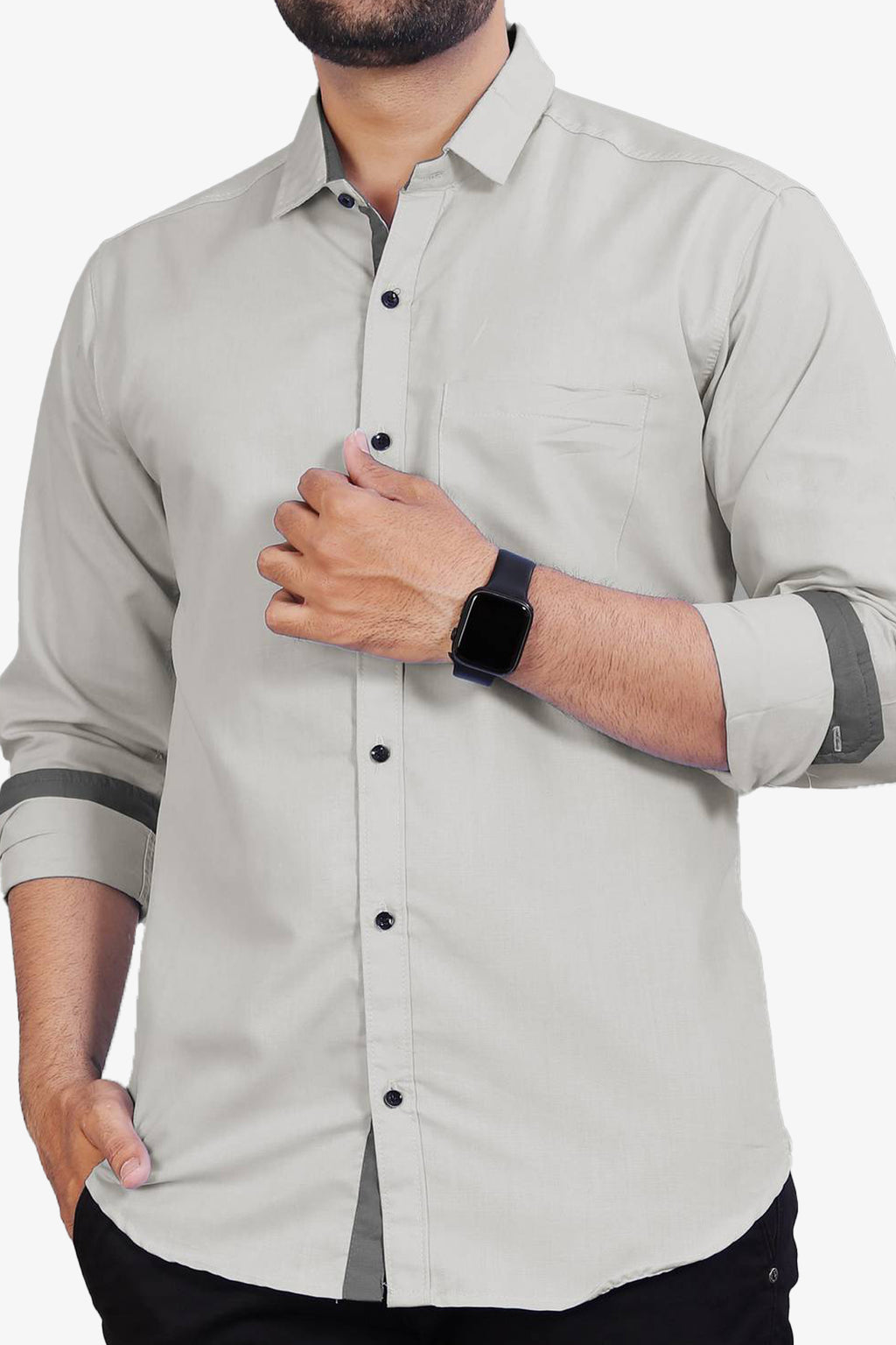 LAFR LIGHT GRAY | SLIM FIT PREMIUM POLO NECK CASUAL SHIRT | THRENDS