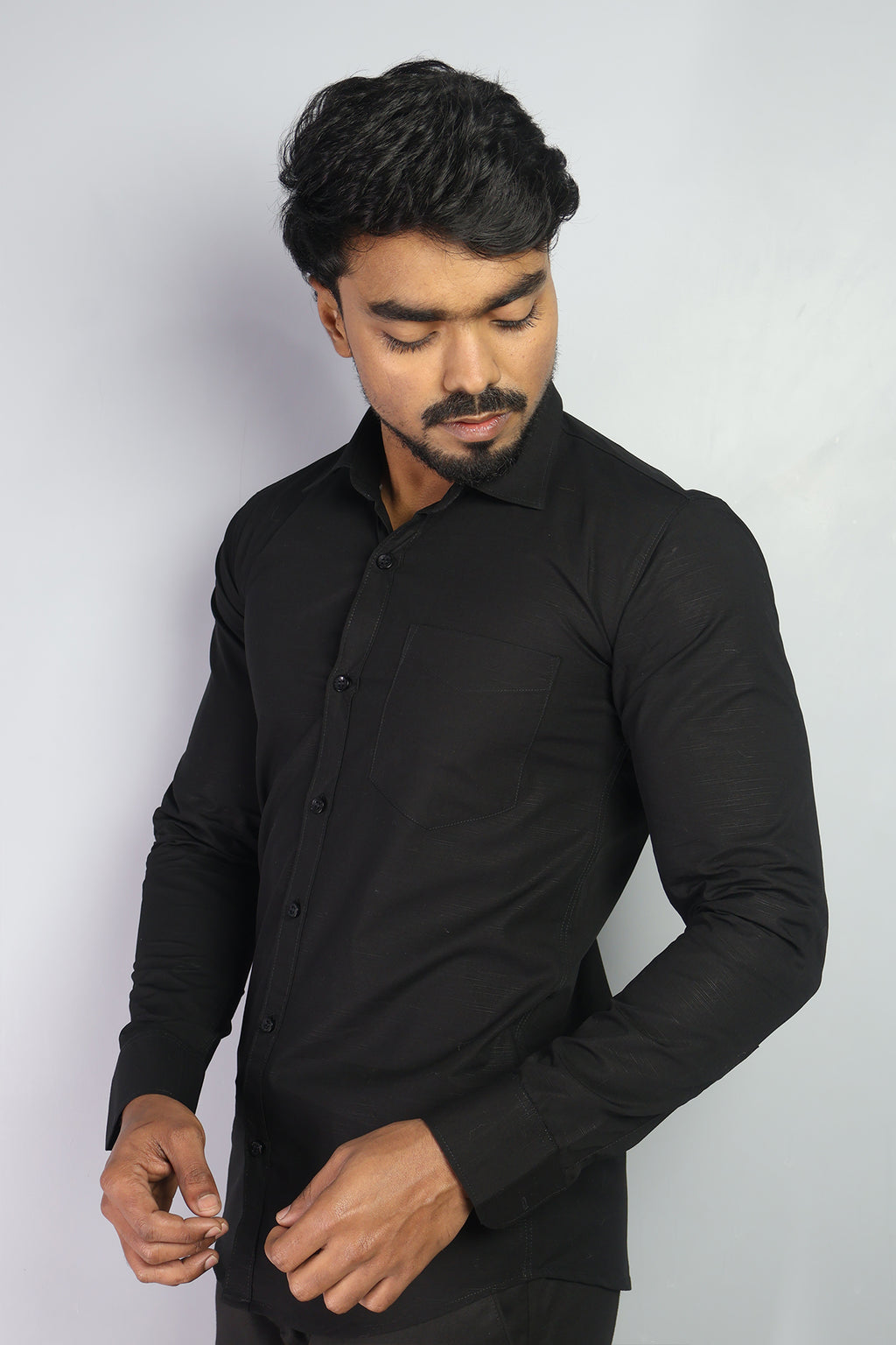 LIN  S BLACK | SLIM FIT PREMIUM POLO NECK CASUAL SHIRT | ORIGENS