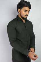 LIN  S BOTTEL GREEN | SLIM FIT PREMIUM POLO NECK CASUAL SHIRT | ORIGENS
