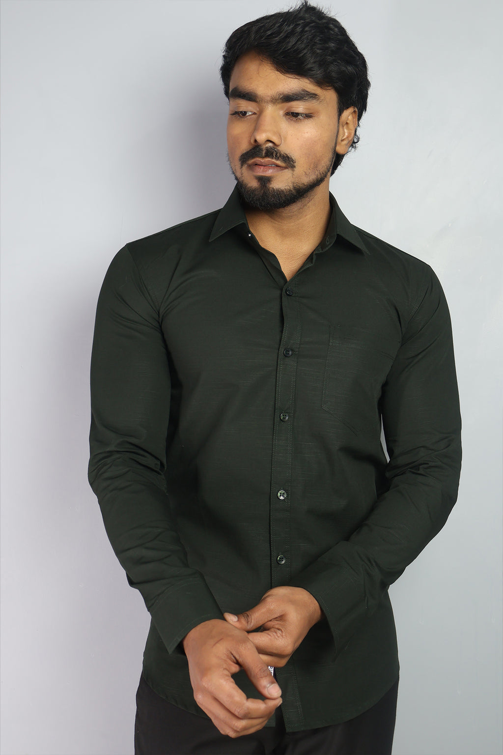LIN  S BOTTEL GREEN | SLIM FIT PREMIUM POLO NECK CASUAL SHIRT | ORIGENS