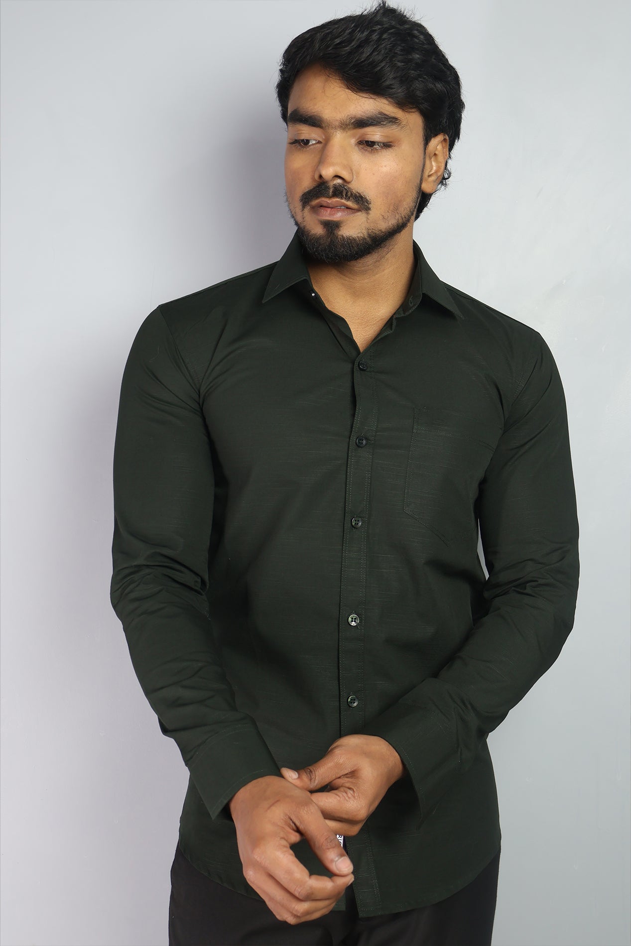 LIN  S BOTTEL GREEN | SLIM FIT PREMIUM POLO NECK CASUAL SHIRT | ORIGENS