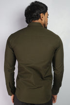 LIN  S MEHANDI GREEN | SLIM FIT PREMIUM POLO NECK CASUAL SHIRT | ORIGENS