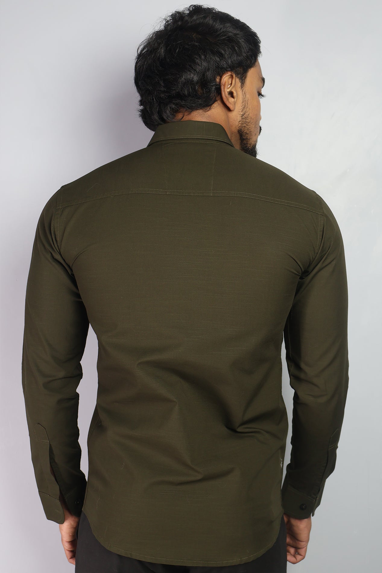 LIN  S MEHANDI GREEN | SLIM FIT PREMIUM POLO NECK CASUAL SHIRT | ORIGENS