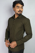 LIN  S MEHANDI GREEN | SLIM FIT PREMIUM POLO NECK CASUAL SHIRT | ORIGENS