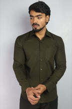 LIN MEHANDI GREEN | SLIM FIT PREMIUM POLO NECK CASUAL SHIRT | ORIGENS