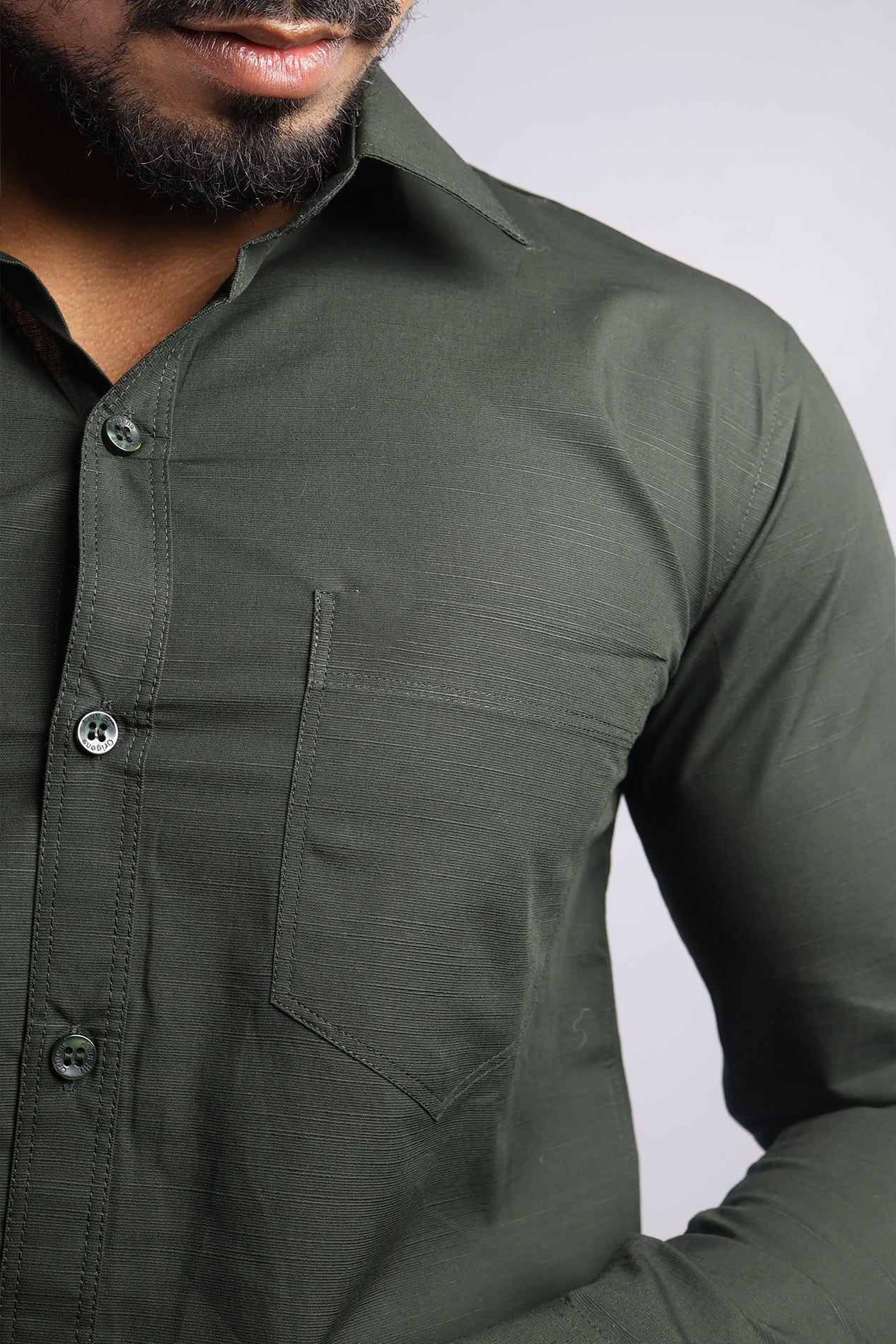 LIN  S BOTTEL GREEN | SLIM FIT PREMIUM POLO NECK CASUAL SHIRT | ORIGENS