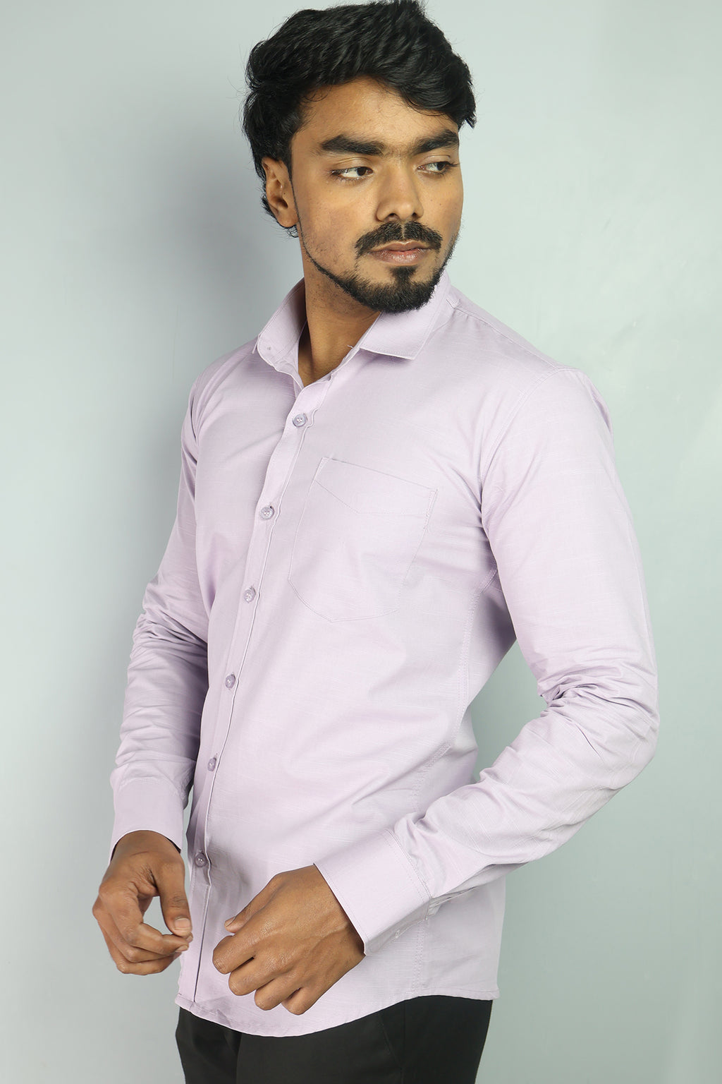 LIN LIGHT LEVENDER | SLIM FIT PREMIUM POLO NECK CASUAL SHIRT | ORIGENS