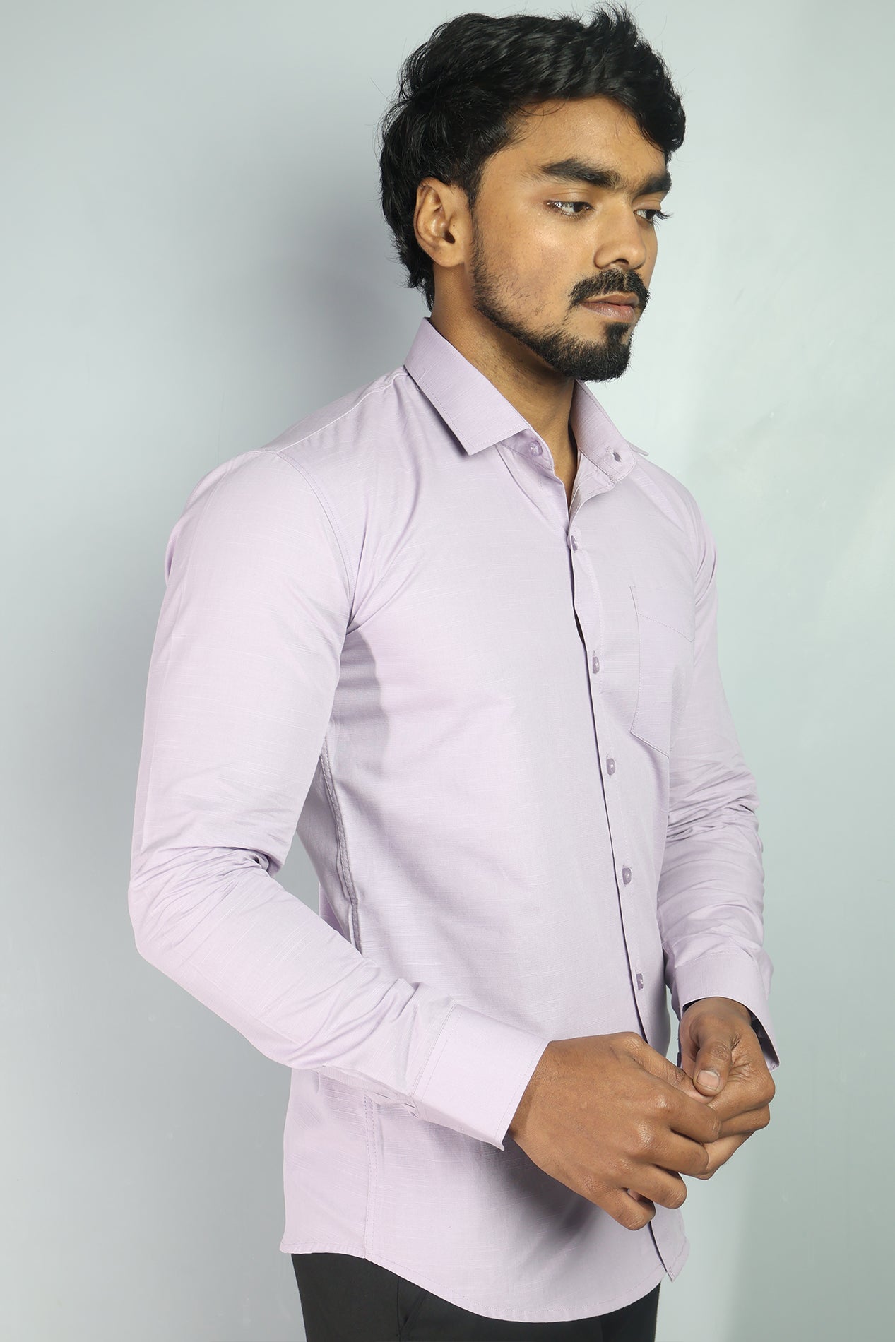 LIN LIGHT LEVENDER | SLIM FIT PREMIUM POLO NECK CASUAL SHIRT | ORIGENS
