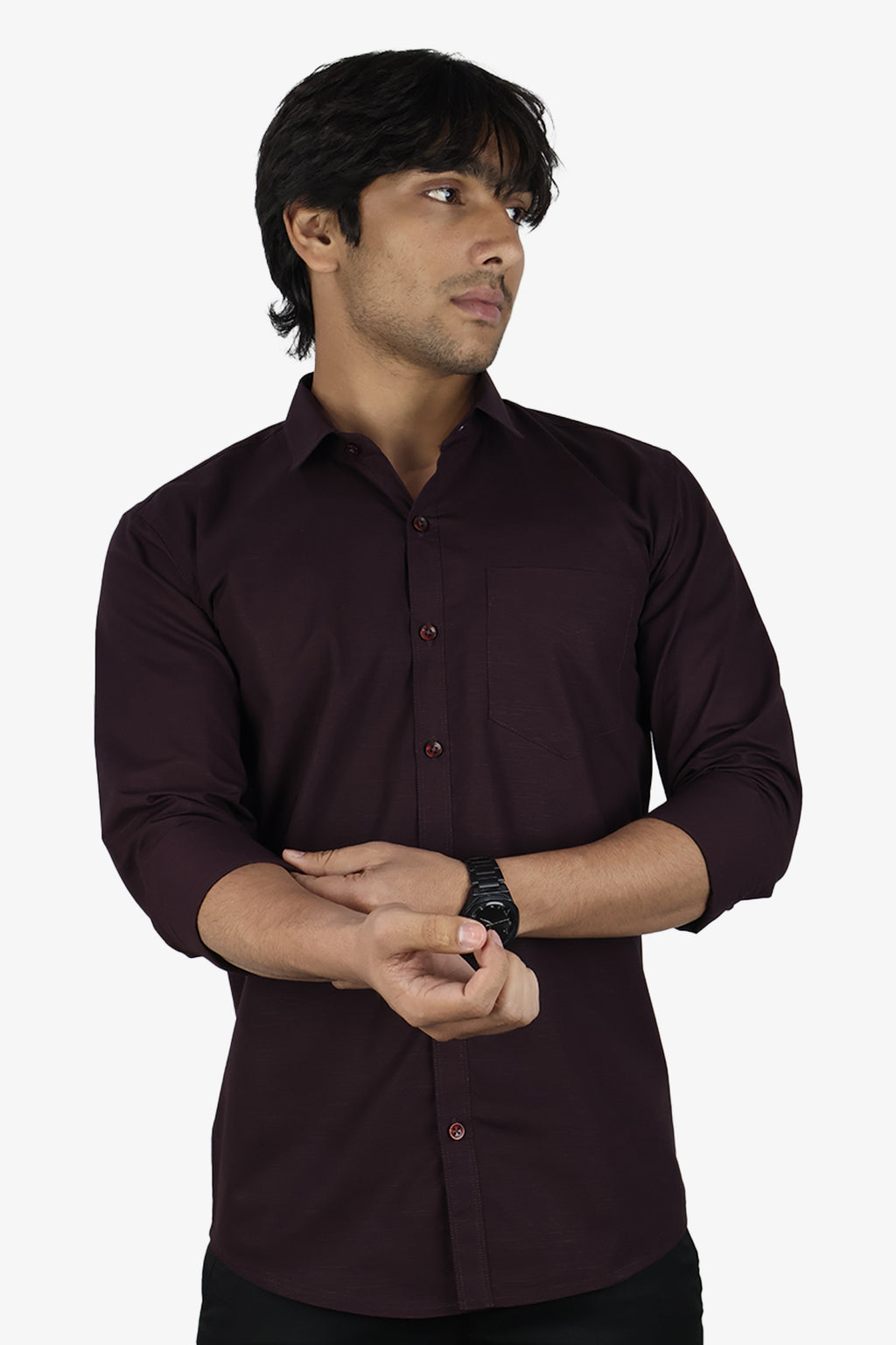 LIN WINE | SLIM FIT PREMIUM POLO NECK CASUAL SHIRT | ORIGENS