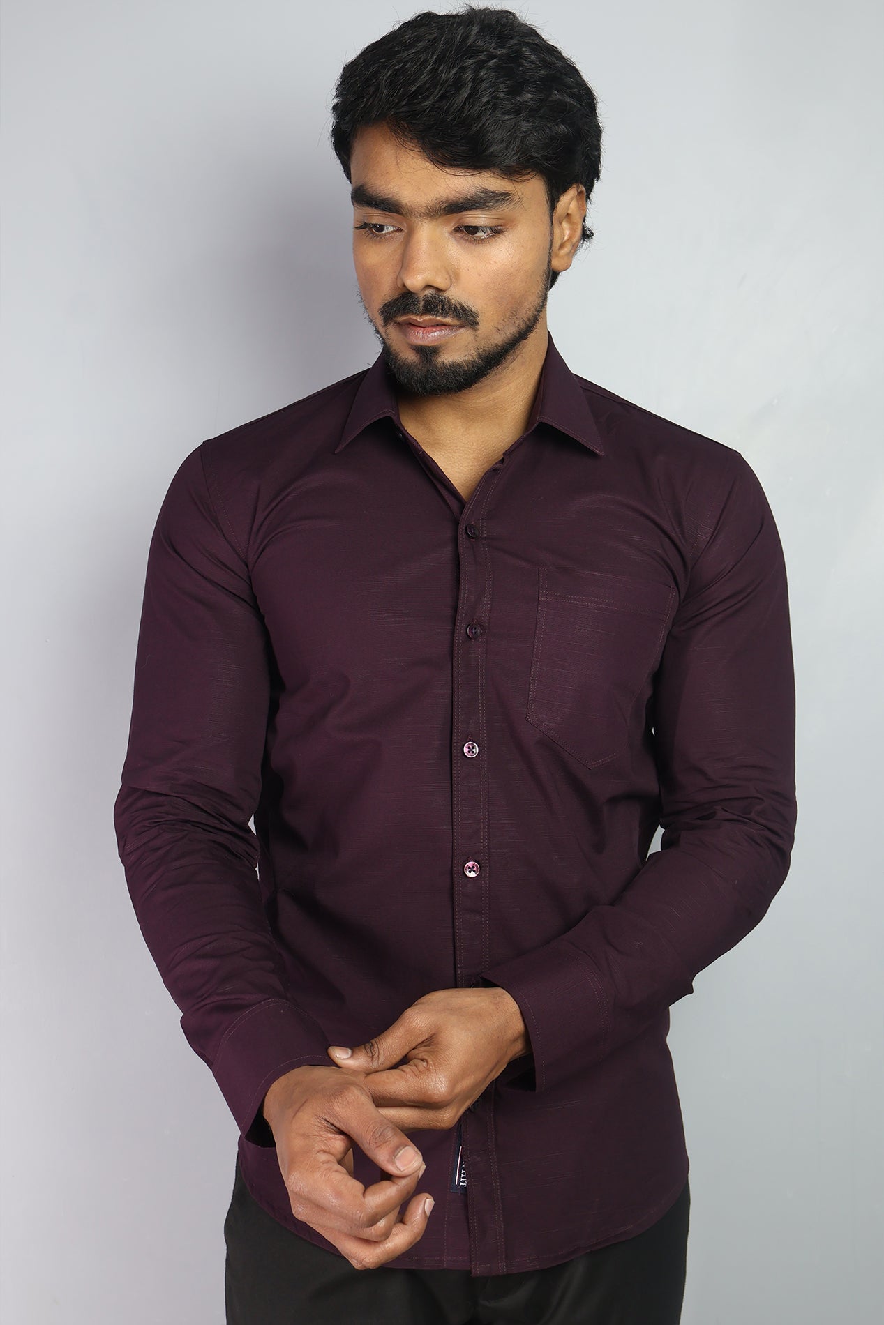 LIN  S WINE | SLIM FIT PREMIUM POLO NECK CASUAL SHIRT | ORIGENS
