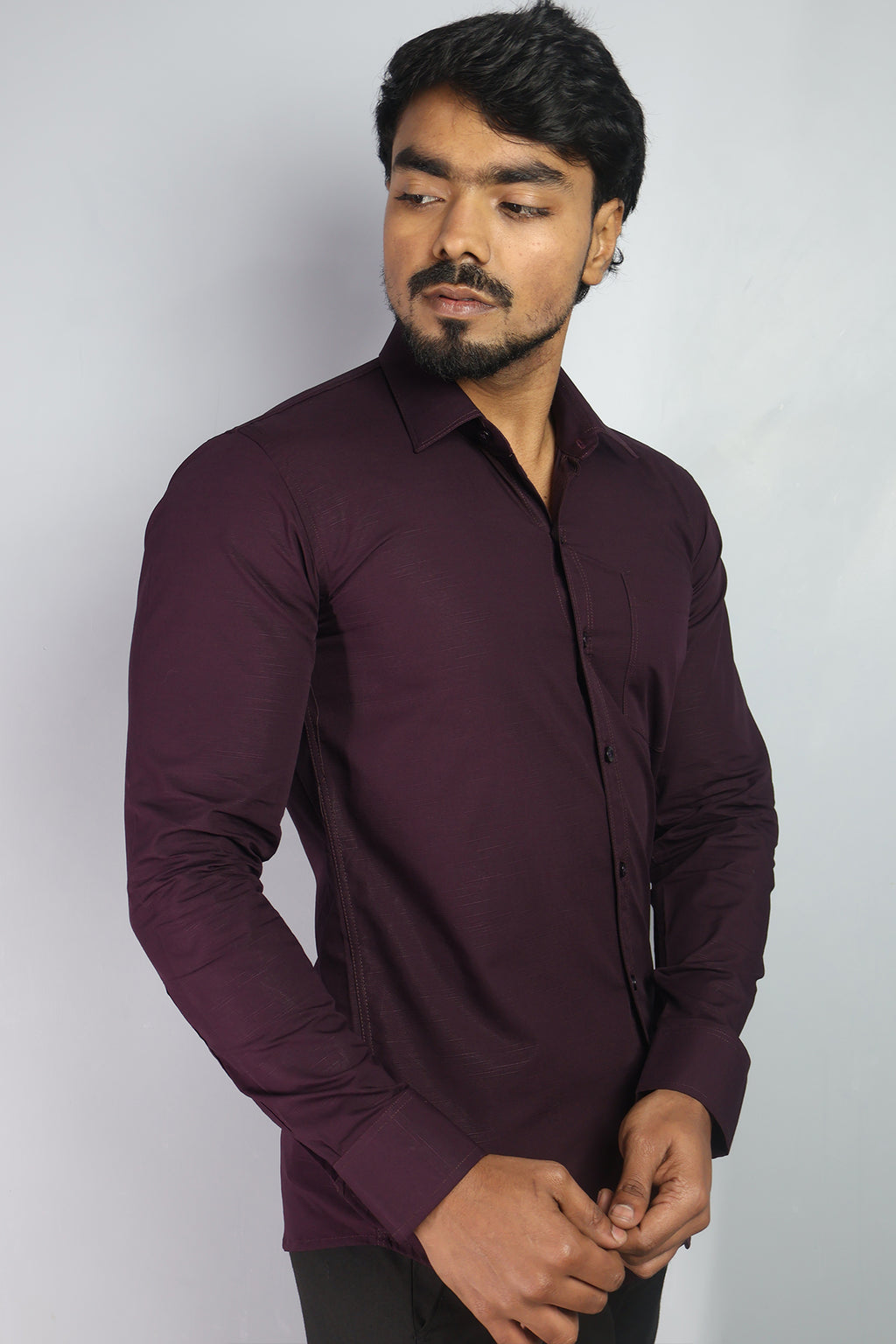 LIN  S WINE | SLIM FIT PREMIUM POLO NECK CASUAL SHIRT | ORIGENS