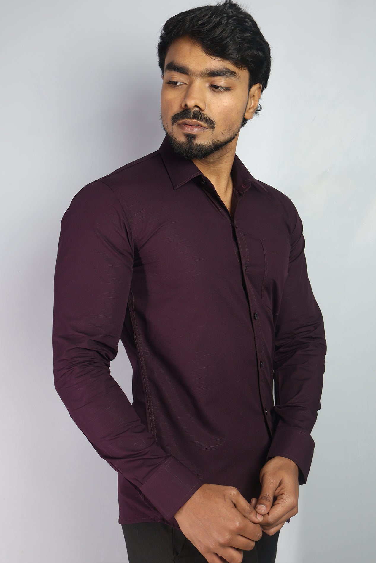 LIN  S WINE | SLIM FIT PREMIUM POLO NECK CASUAL SHIRT | ORIGENS