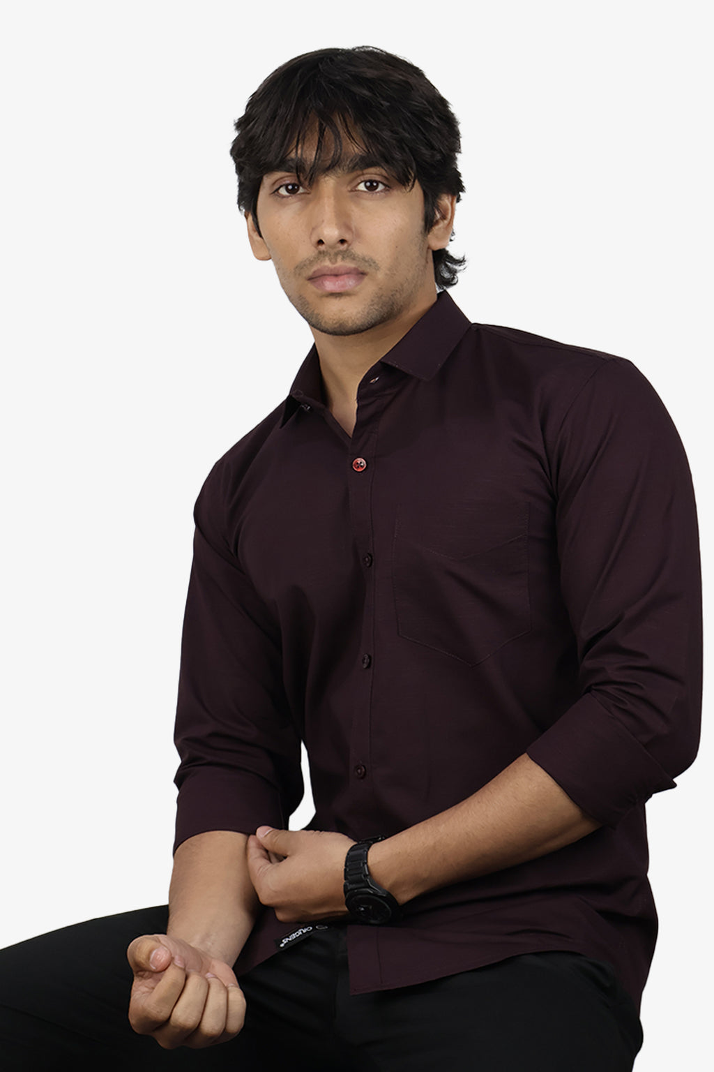 LIN WINE | SLIM FIT PREMIUM POLO NECK CASUAL SHIRT | ORIGENS