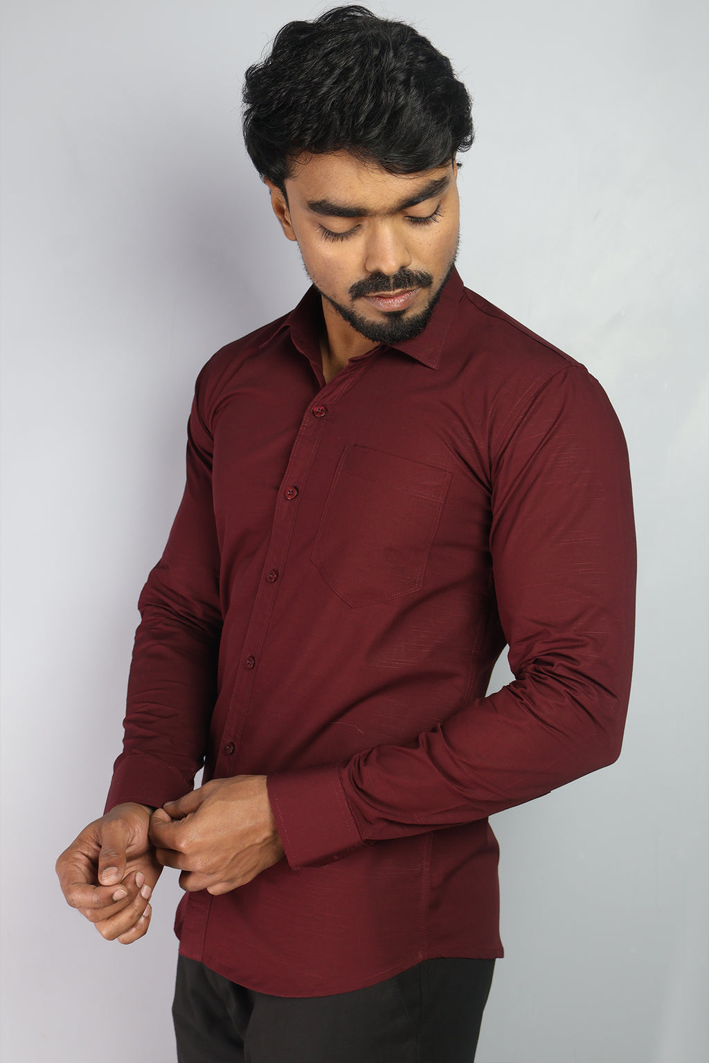 LIN  S MAROON | SLIM FIT PREMIUM POLO NECK CASUAL SHIRT | ORIGENS