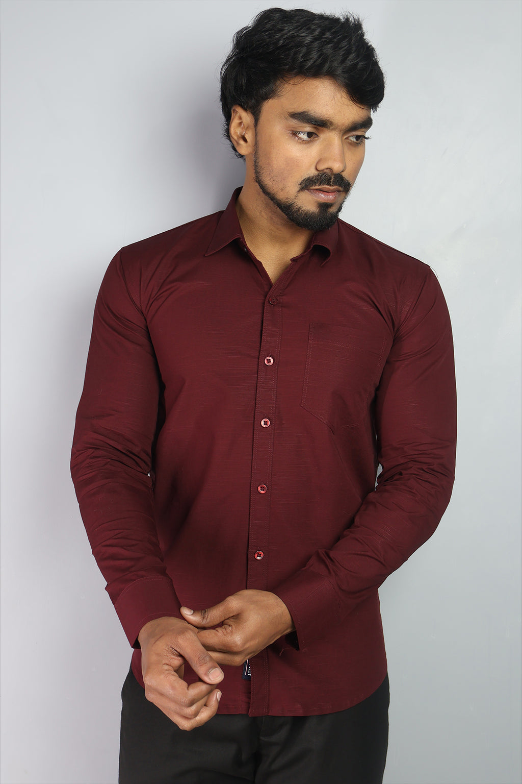 LIN  S MAROON | SLIM FIT PREMIUM POLO NECK CASUAL SHIRT | ORIGENS