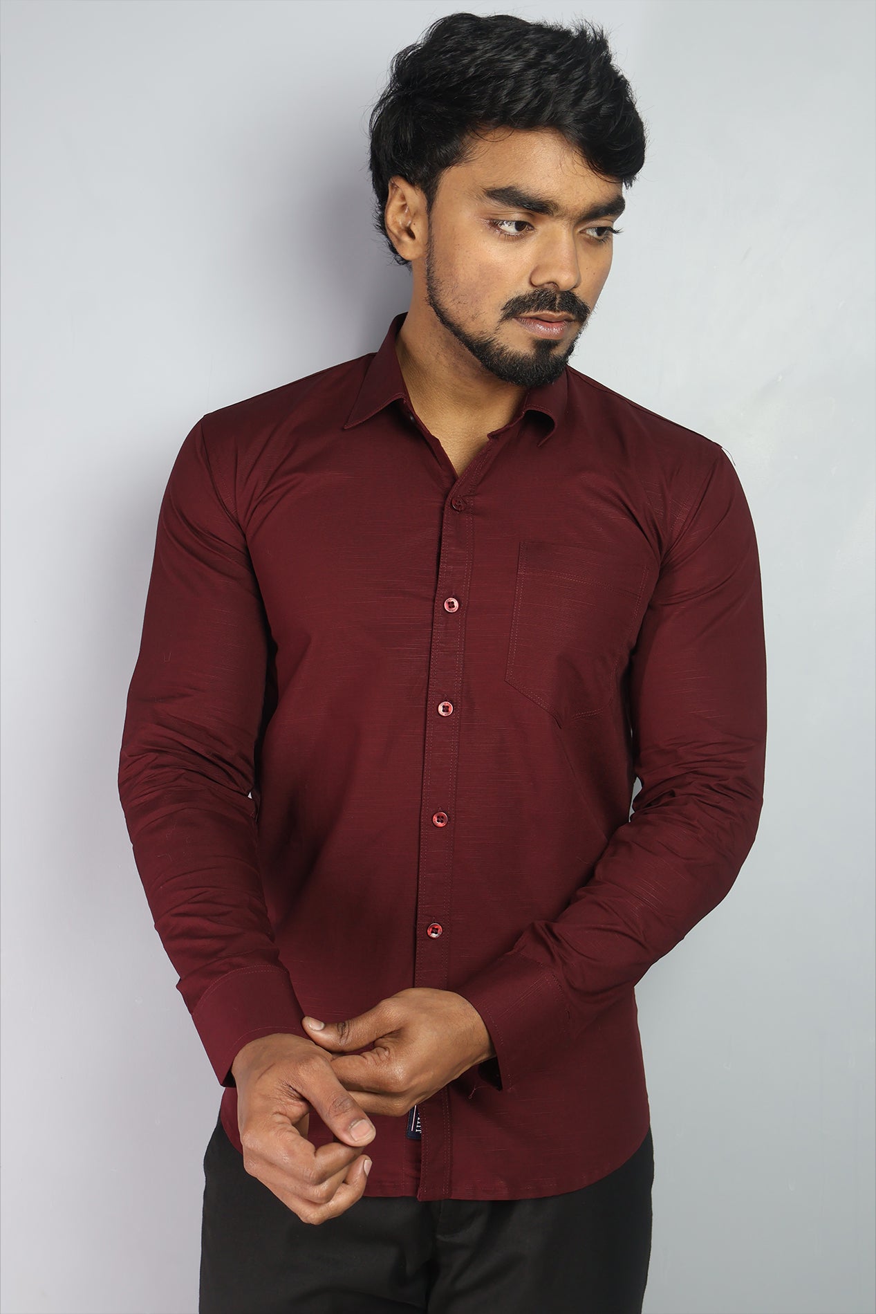 LIN  S MAROON | SLIM FIT PREMIUM POLO NECK CASUAL SHIRT | ORIGENS