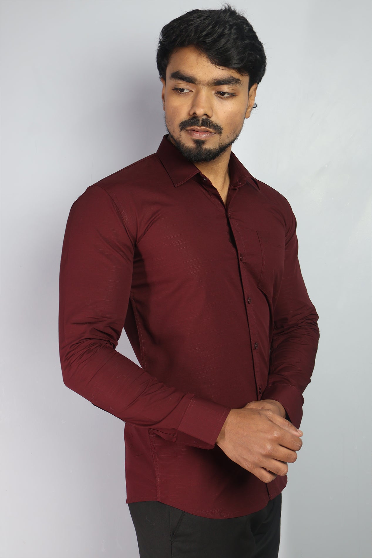 LIN  S MAROON | SLIM FIT PREMIUM POLO NECK CASUAL SHIRT | ORIGENS