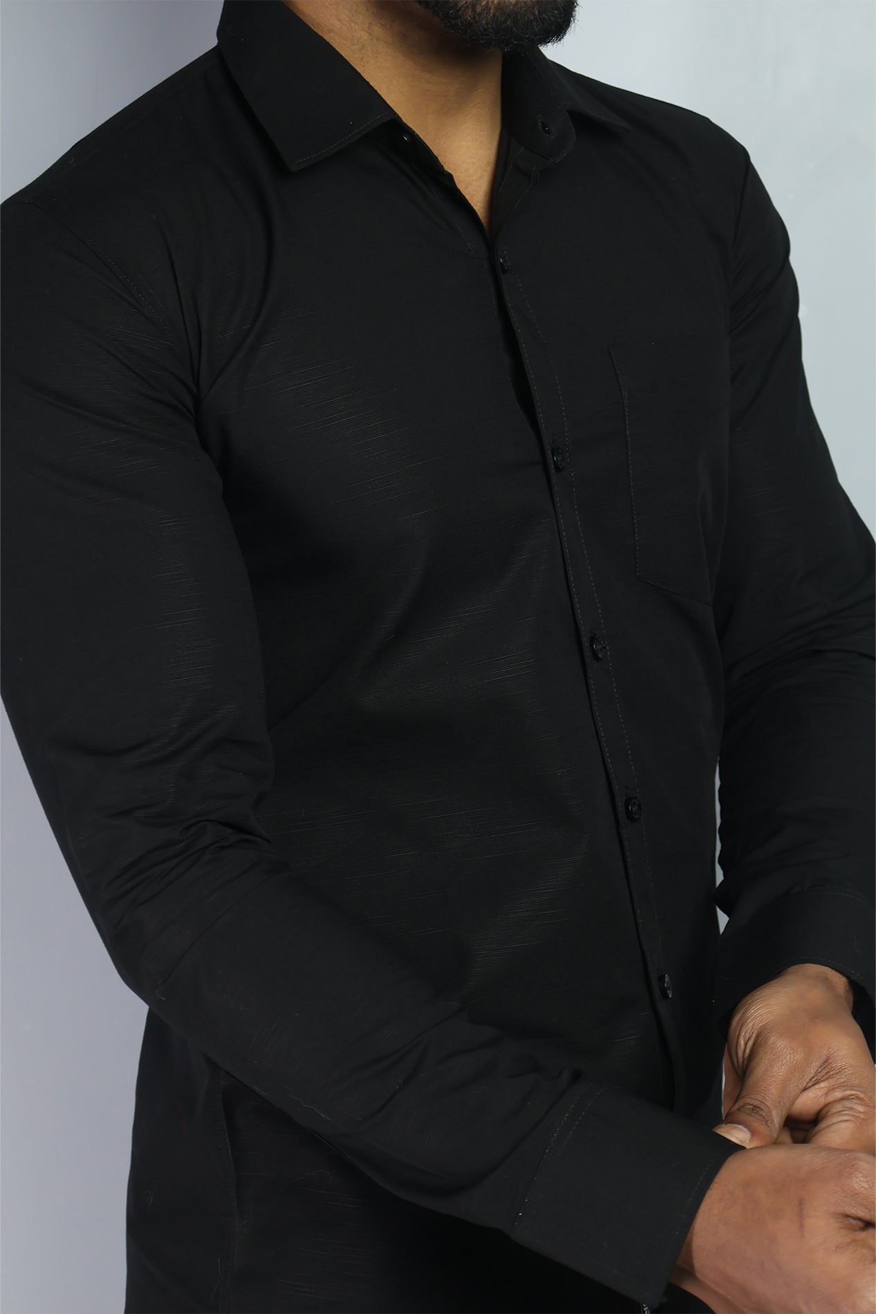 LIN  S BLACK | SLIM FIT PREMIUM POLO NECK CASUAL SHIRT | ORIGENS