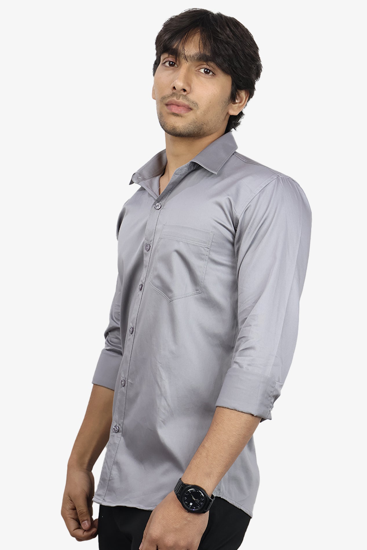 STAN DARK GRAY | SLIM FIT PREMIUM POLO NECK CASUAL SHIRT | ORIGENS
