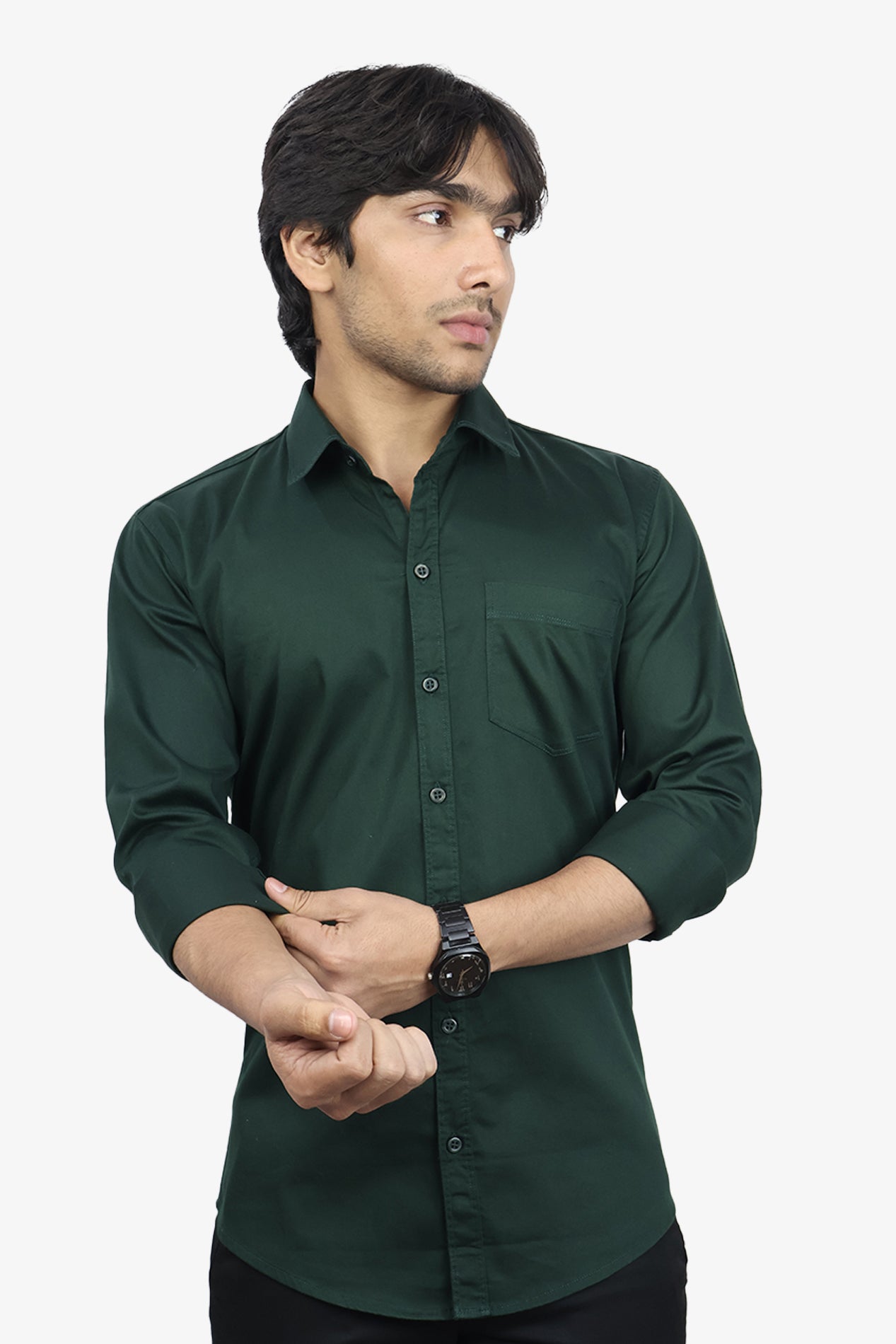 TWEE  S DARK GREEN | SLIM FIT PREMIUM POLO NECK CASUAL SHIRT | ORIGENS
