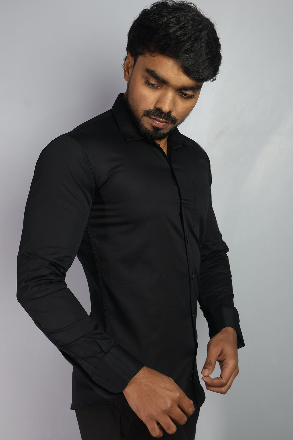 TWEE  S BLACK | SLIM FIT PREMIUM POLO NECK CASUAL SHIRT | ORIGENS