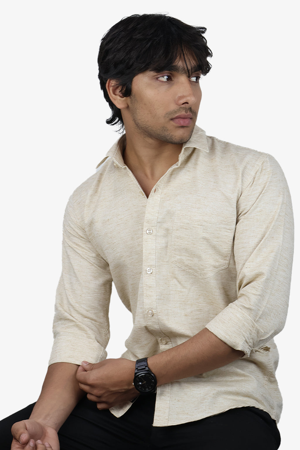 KED CREAM | SLIM FIT PREMIUM POLO NECK CASUAL SHIRT | ORIGENS