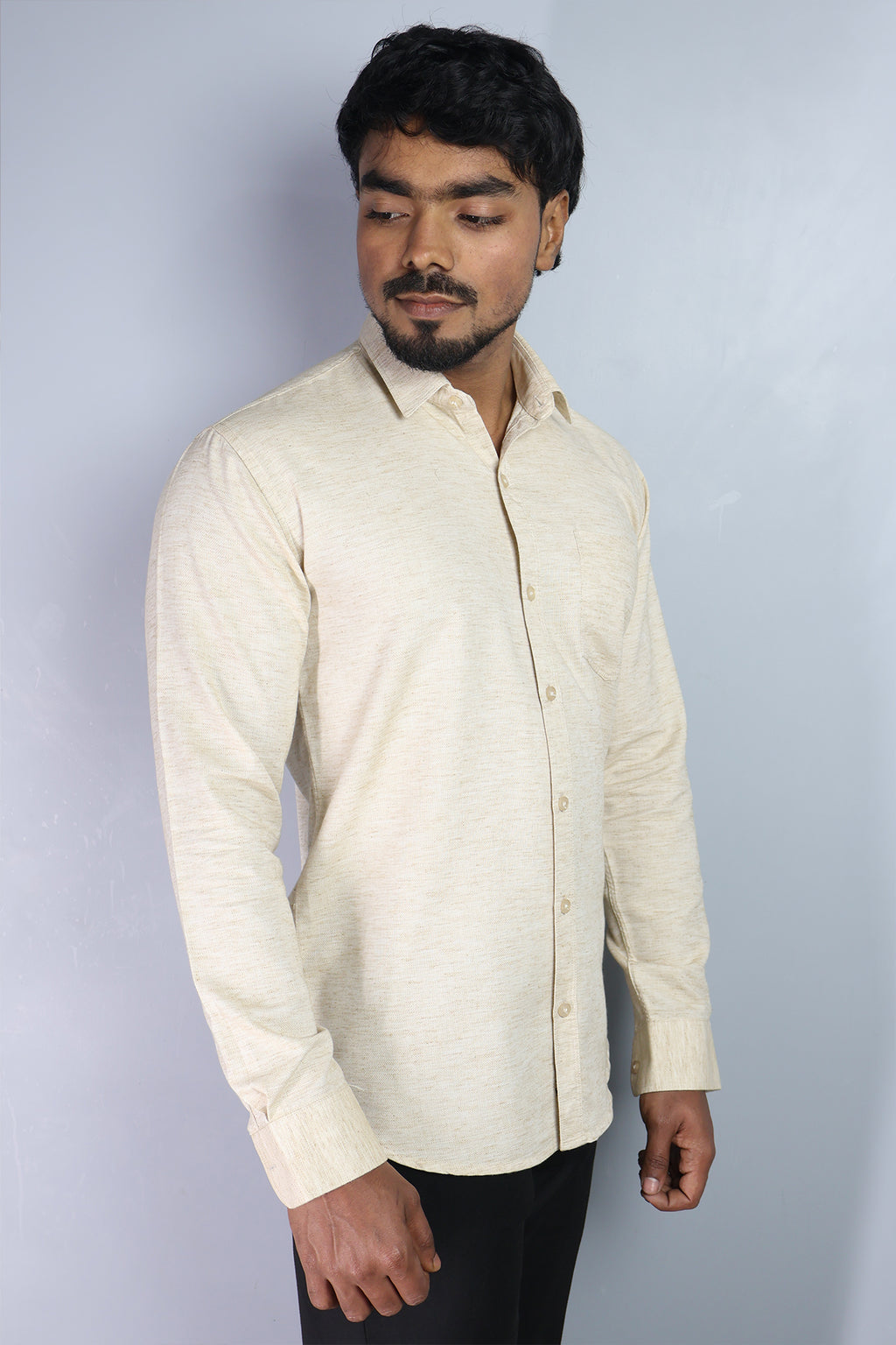 KED  S CREAM | SLIM FIT PREMIUM POLO NECK CASUAL SHIRT | ORIGENS