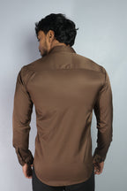 SEEK  S DARK BROWN | SLIM FIT PREMIUM POLO NECK CASUAL SHIRT | ORIGENS