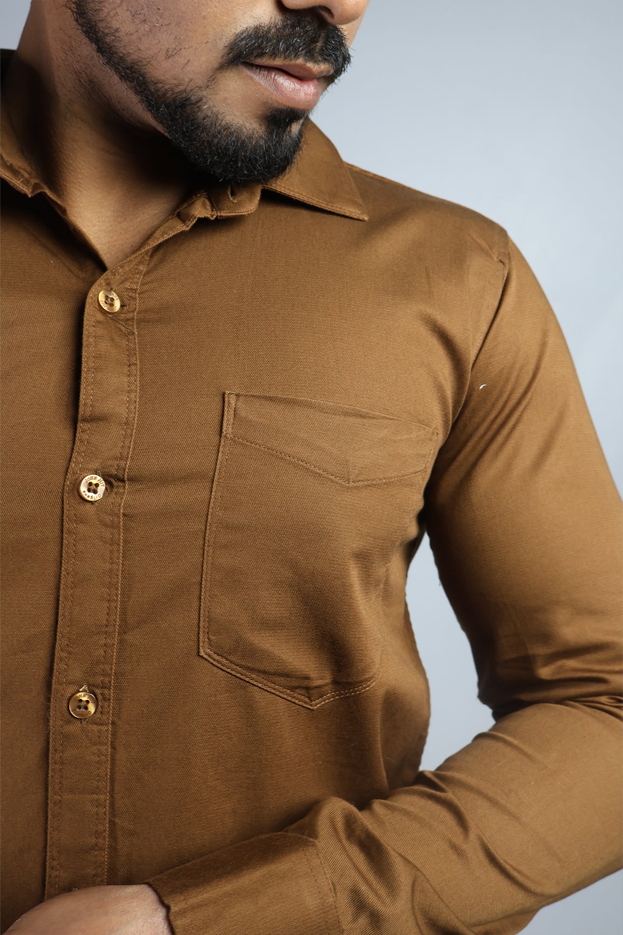 TWEE BROWN | SLIM FIT PREMIUM POLO NECK CASUAL SHIRT | ORIGENS