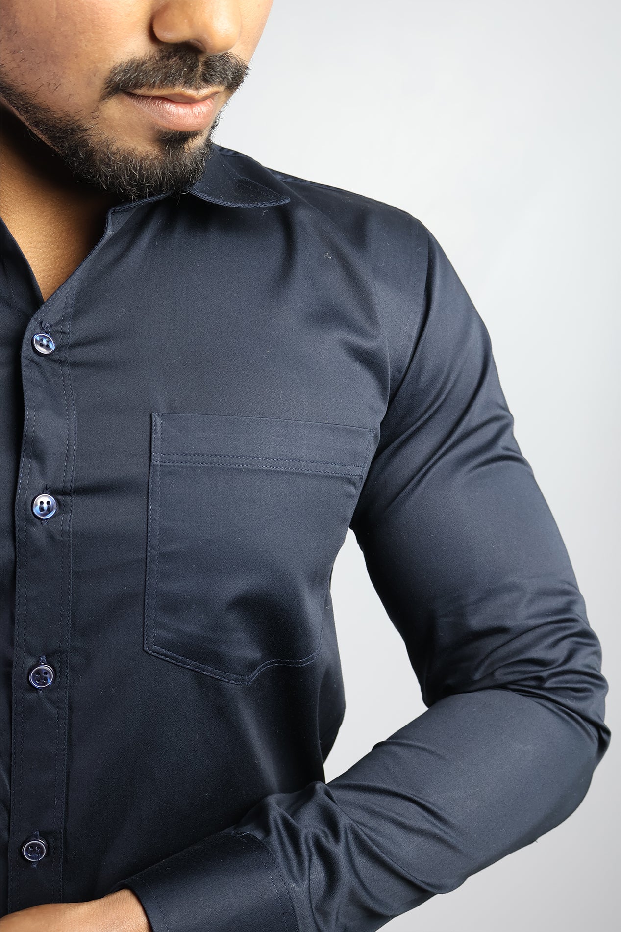 STAN NAVI BLUE | SLIM FIT PREMIUM POLO NECK CASUAL SHIRT | ORIGENS