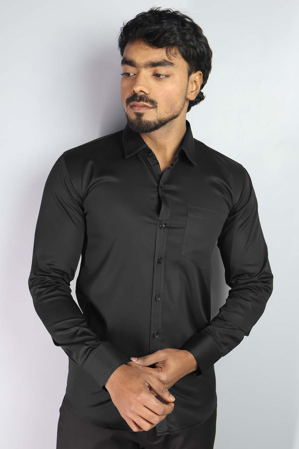 STAN  S BLACK | SLIM FIT PREMIUM POLO NECK CASUAL SHIRT | ORIGENS