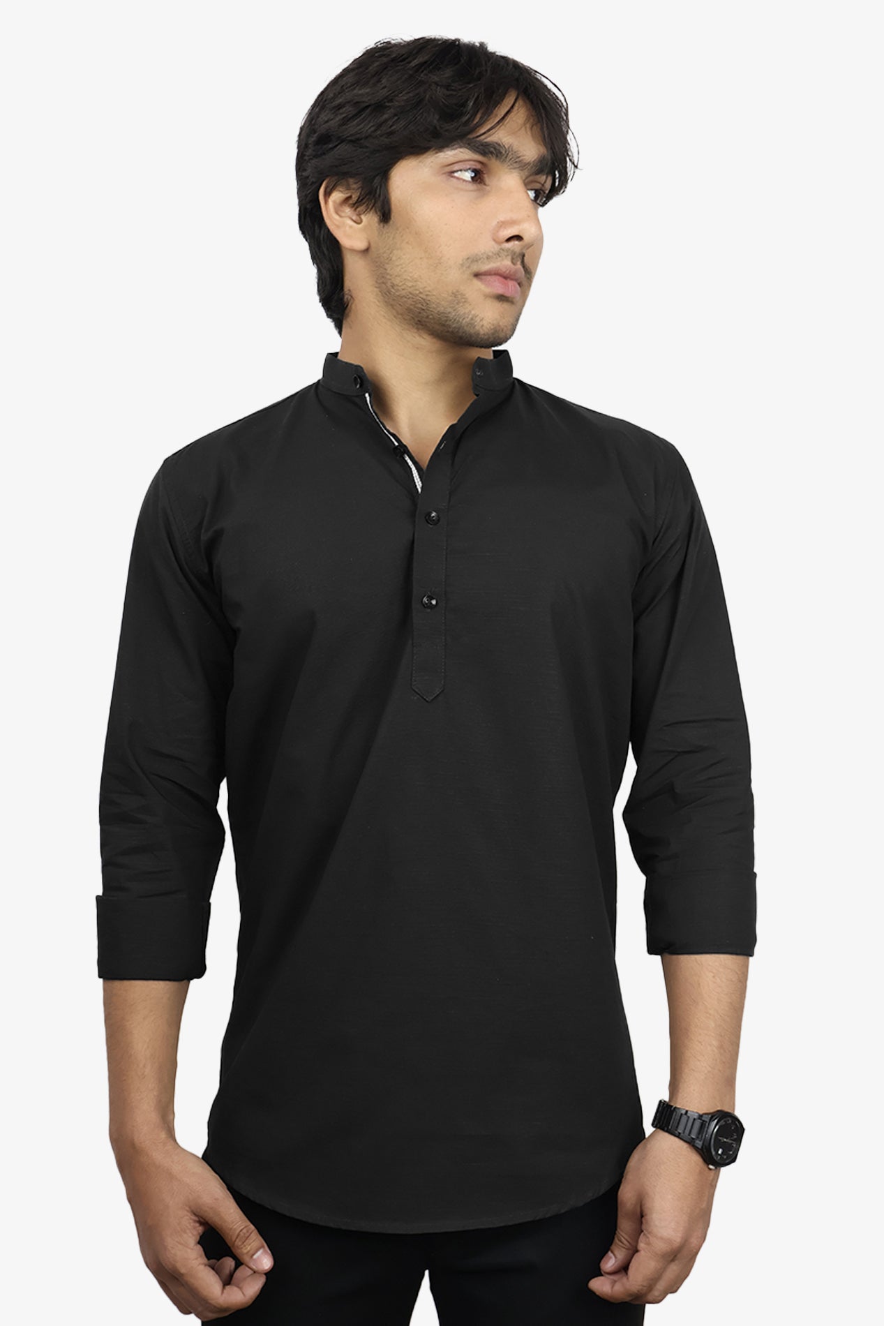 LUKE BLACK | SLIM FIT PREMIUM MANDARIN COLLAR CASUAL SHIRT | ORIGENS