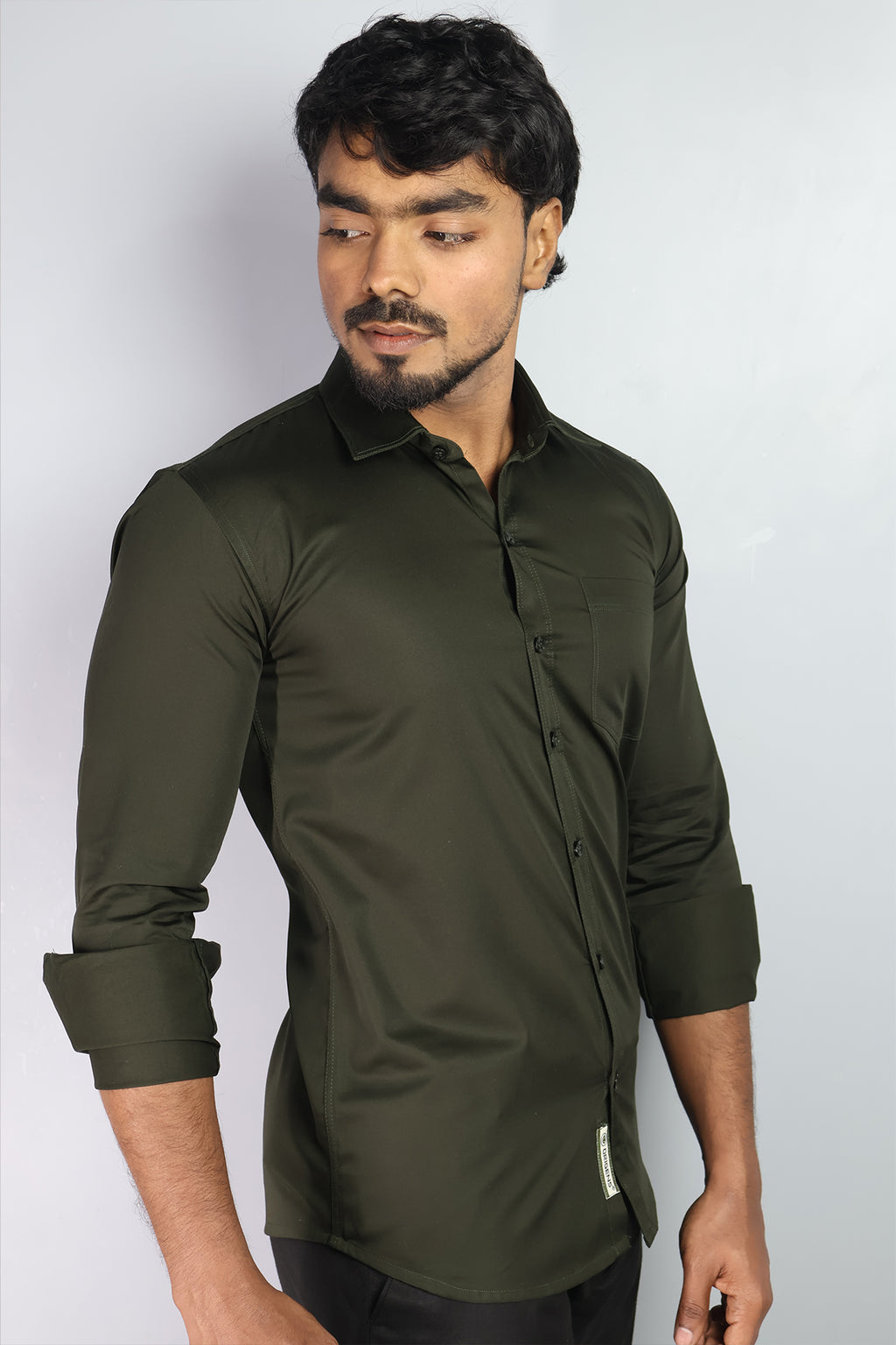 STAN  S MEHANDI GREEN  | SLIM FIT PREMIUM POLO NECK CASUAL SHIRT | ORIGENS
