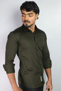 STAN  S MEHANDI GREEN  | SLIM FIT PREMIUM POLO NECK CASUAL SHIRT | ORIGENS