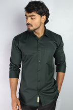 STAN  S DARK GREEN | SLIM FIT PREMIUM POLO NECK CASUAL SHIRT | ORIGENS