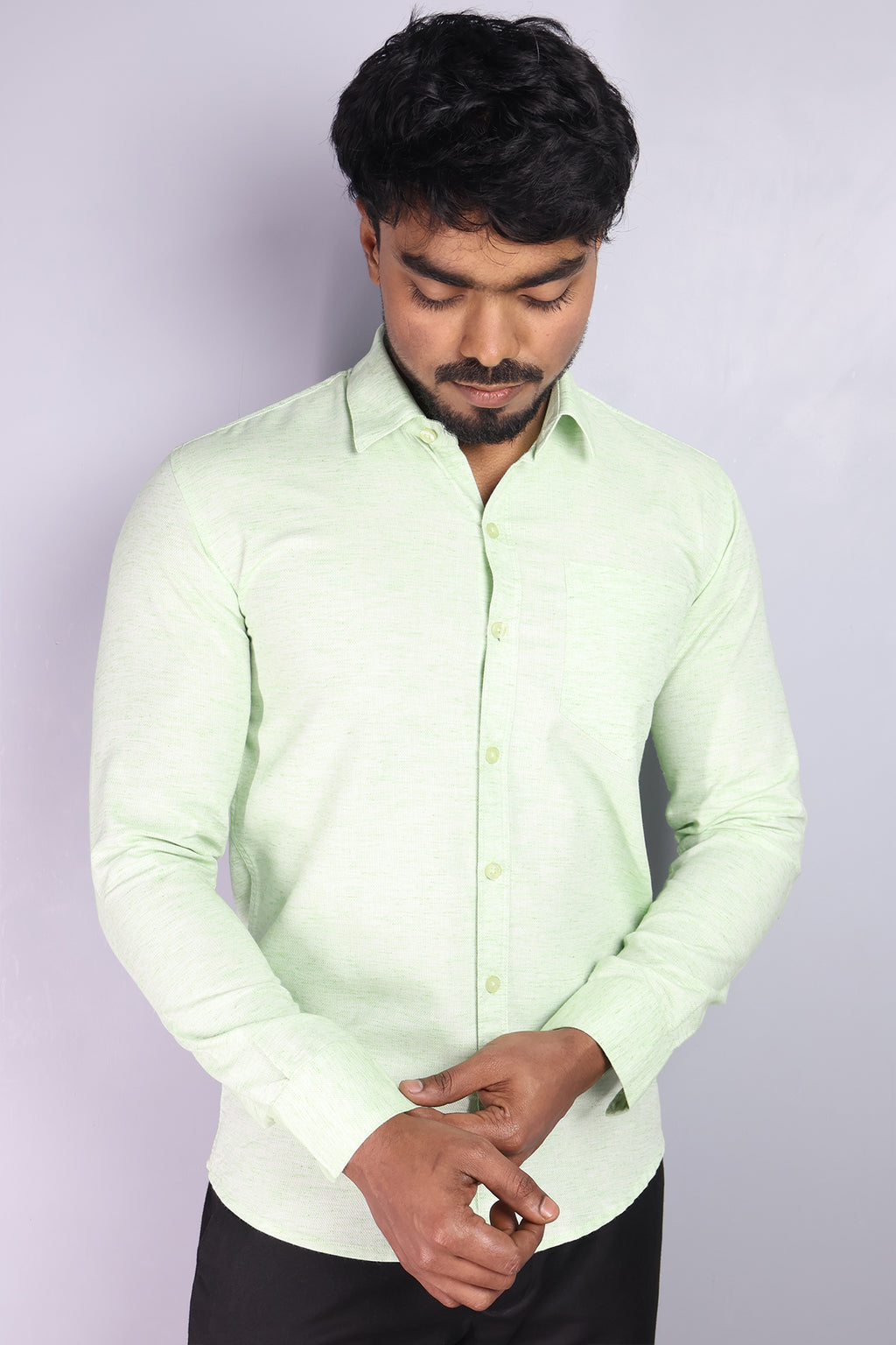 KED  S PARROT GREEN | SLIM FIT PREMIUM POLO NECK CASUAL SHIRT | ORIGENS