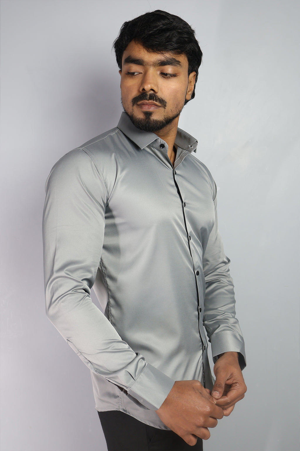 SEEK  S LIGHT GRAY | SLIM FIT PREMIUM POLO NECK CASUAL SHIRT | ORIGENS