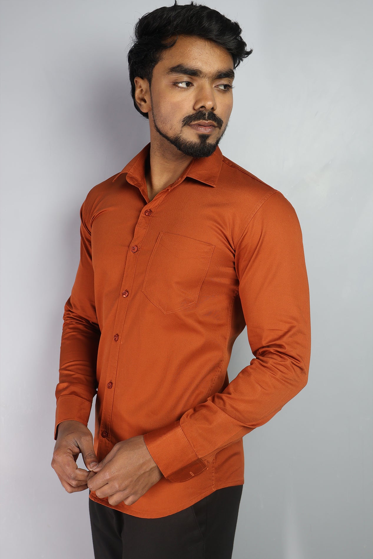 TWEE  S RUST BROWN | SLIM FIT PREMIUM POLO NECK CASUAL SHIRT | ORIGENS
