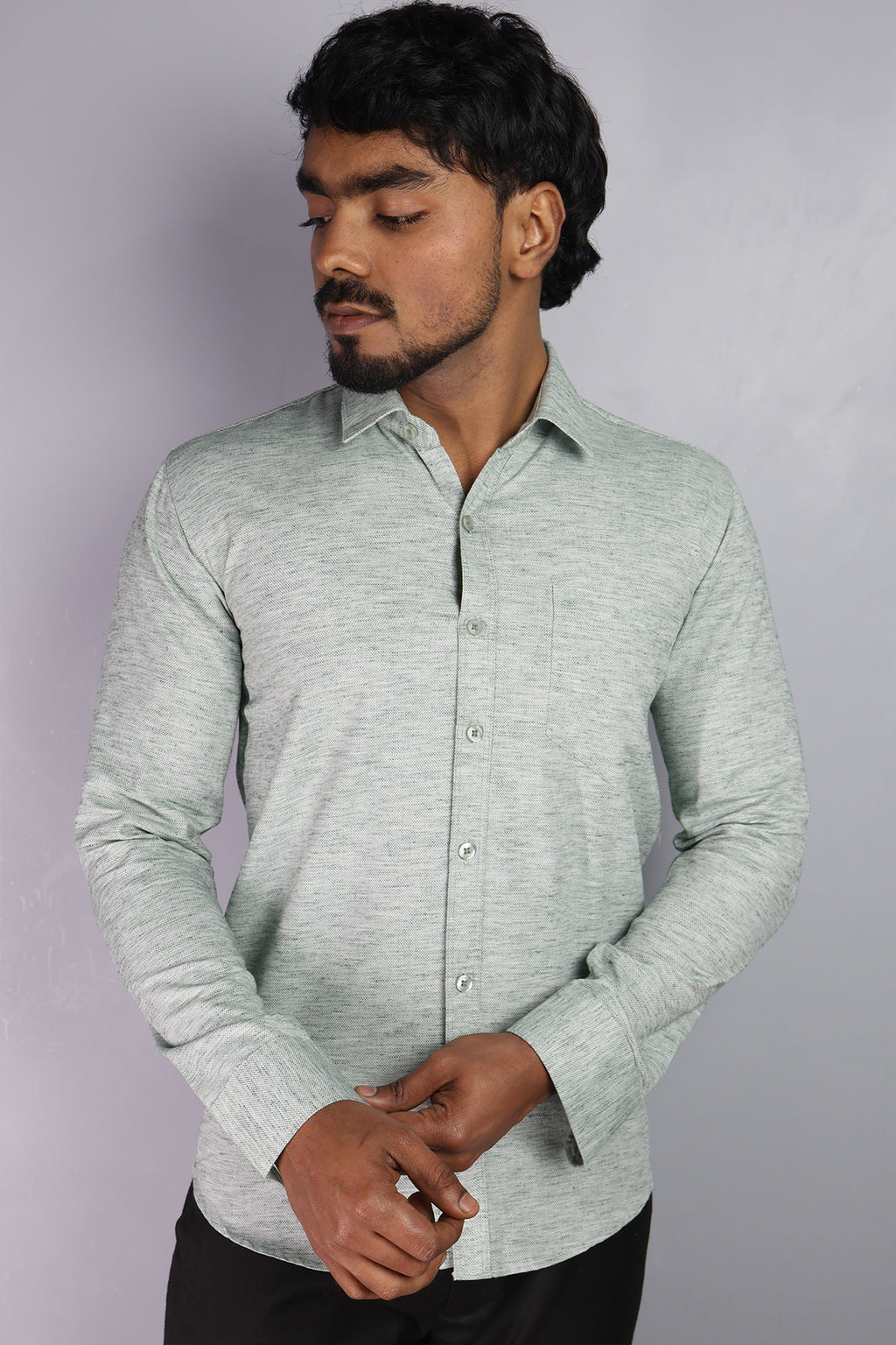 KED GREEN | SLIM FIT PREMIUM POLO NECK CASUAL SHIRT | ORIGENS
