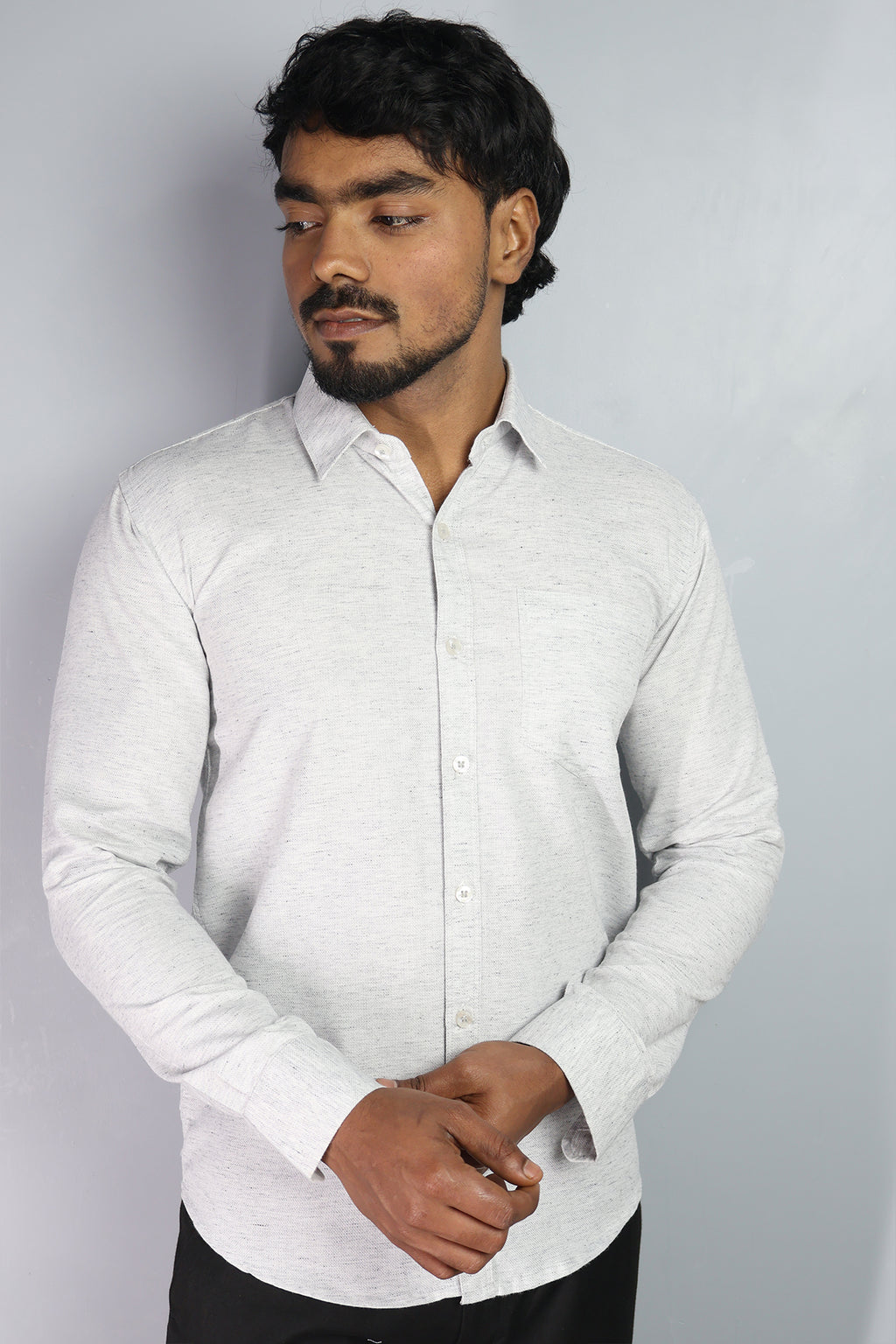 KED  S LIGHT GRAY | SLIM FIT PREMIUM POLO NECK CASUAL SHIRT | ORIGENS
