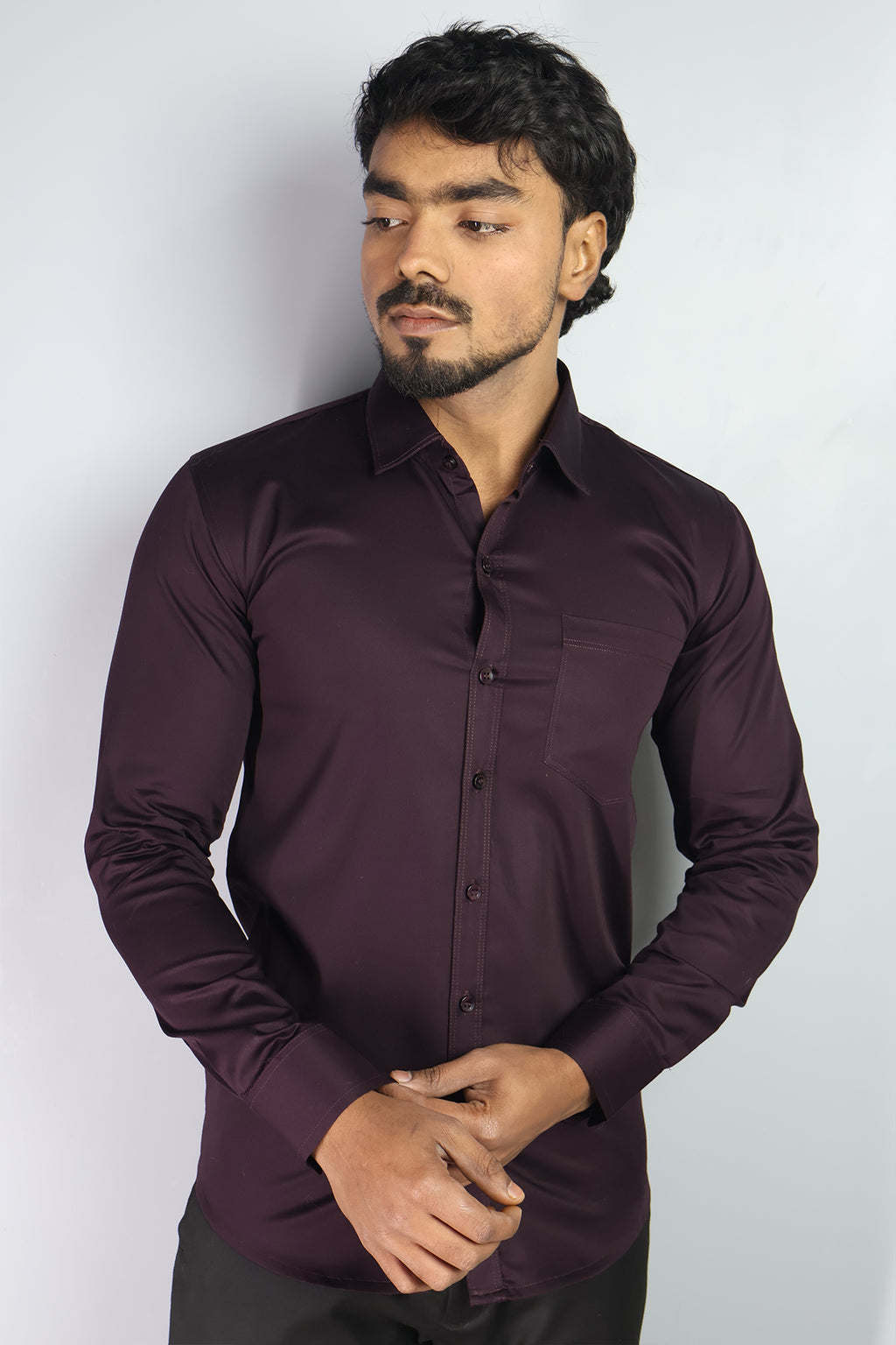 STAN  S WINE | SLIM FIT PREMIUM POLO NECK CASUAL SHIRT | ORIGENS