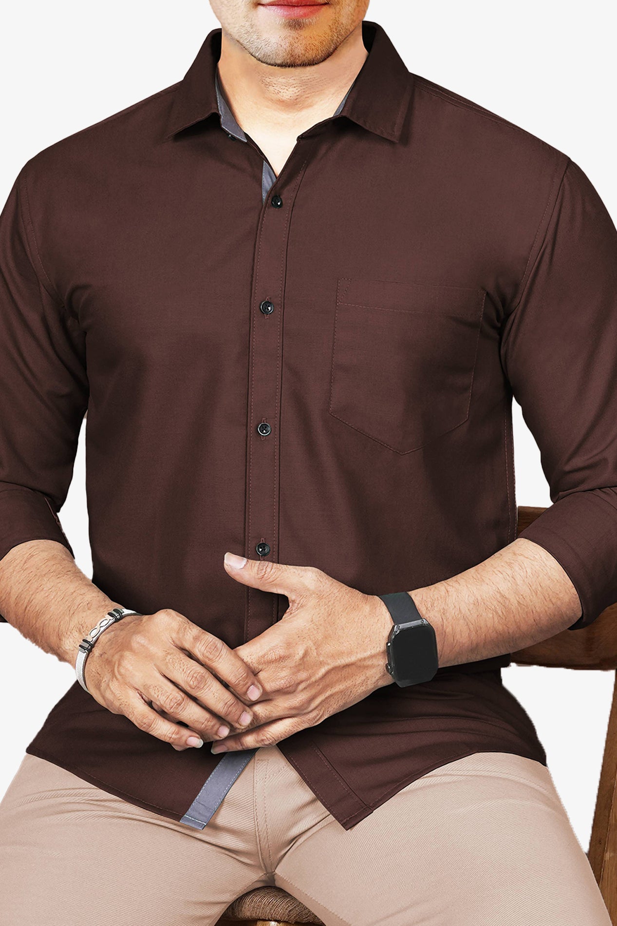LAFR BROWN | SLIM FIT PREMIUM POLO NECK CASUAL SHIRT | THRENDS