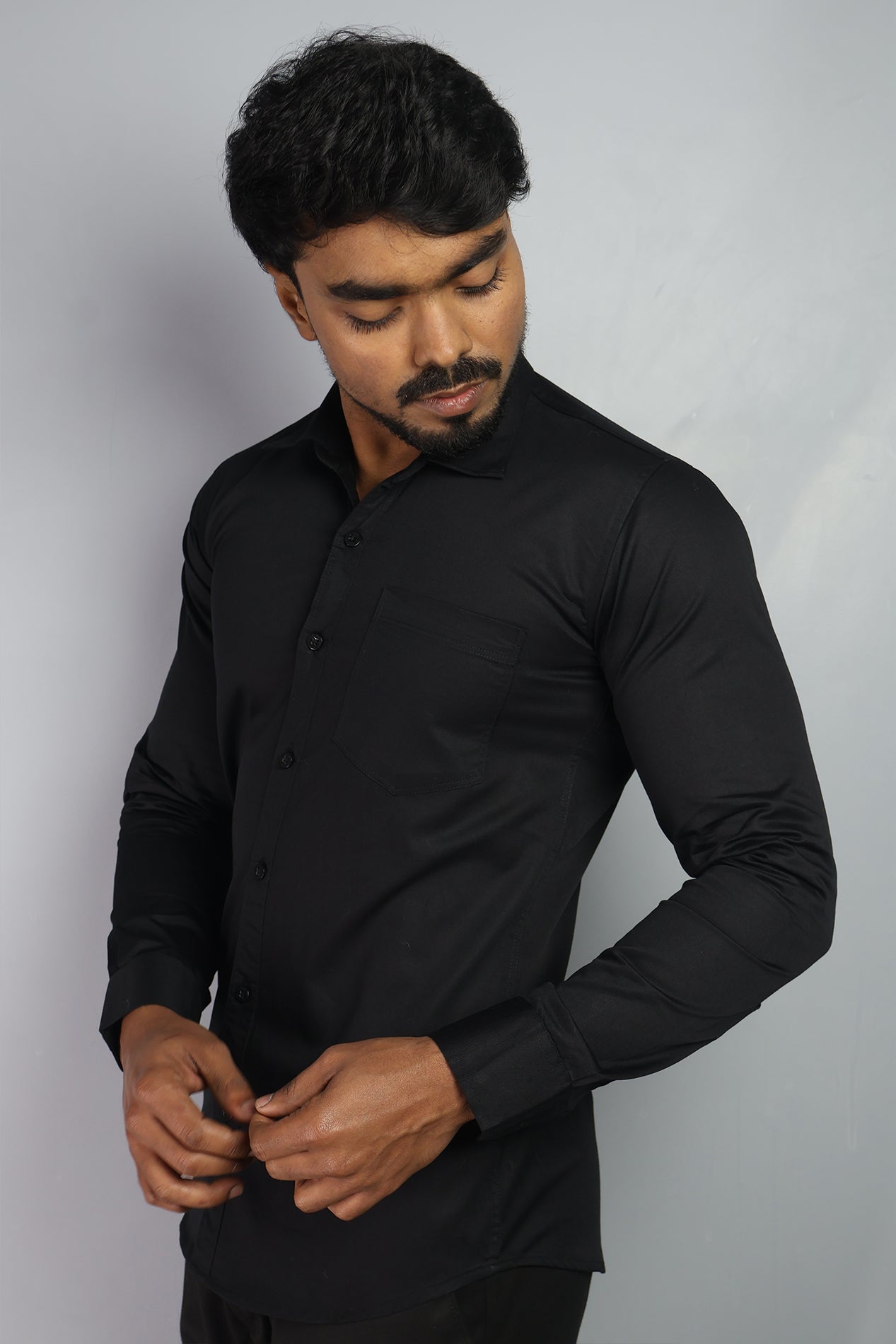 TWEE BLACK | SLIM FIT PREMIUM POLO NECK CASUAL SHIRT | ORIGENS