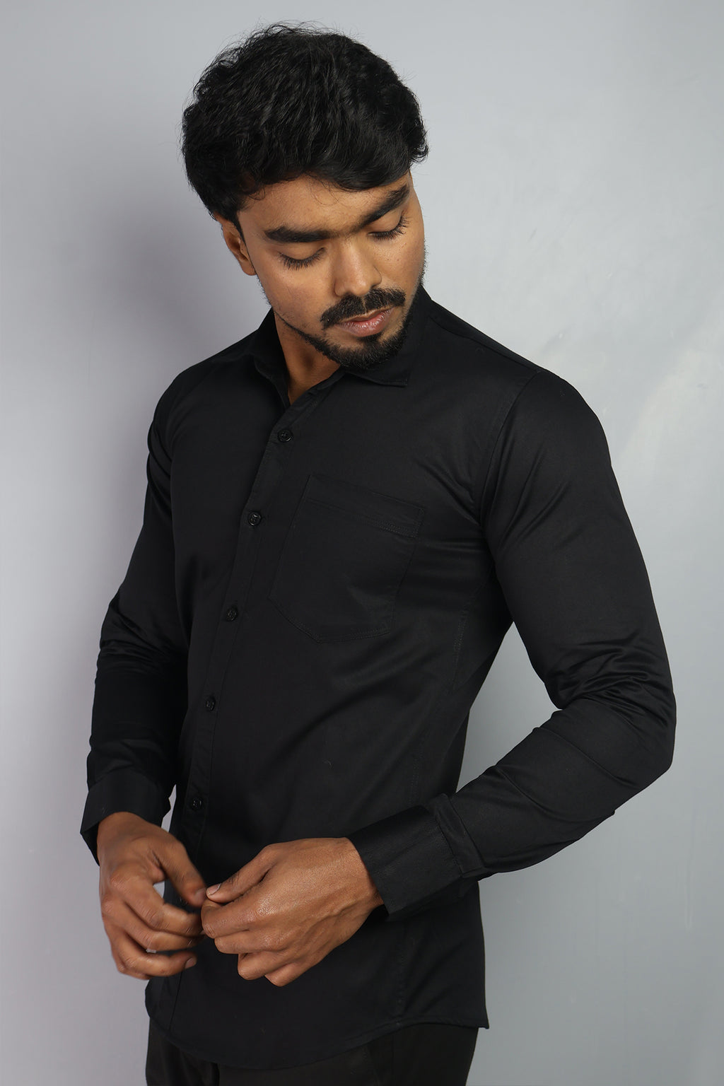 TWEE  S BLACK | SLIM FIT PREMIUM POLO NECK CASUAL SHIRT | ORIGENS
