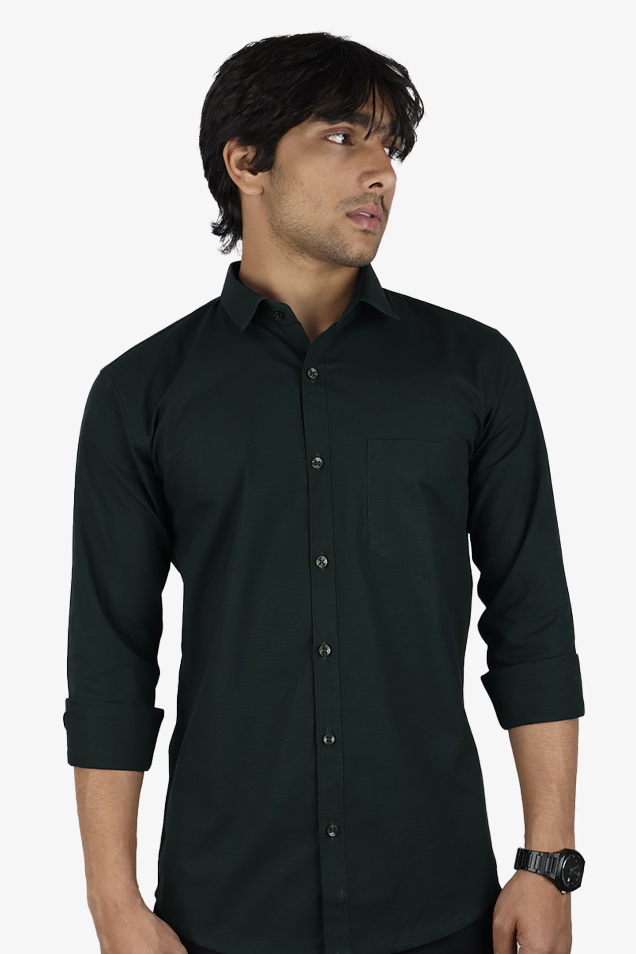 LIN BOTTEL GREEN | SLIM FIT PREMIUM POLO NECK CASUAL SHIRT | ORIGENS