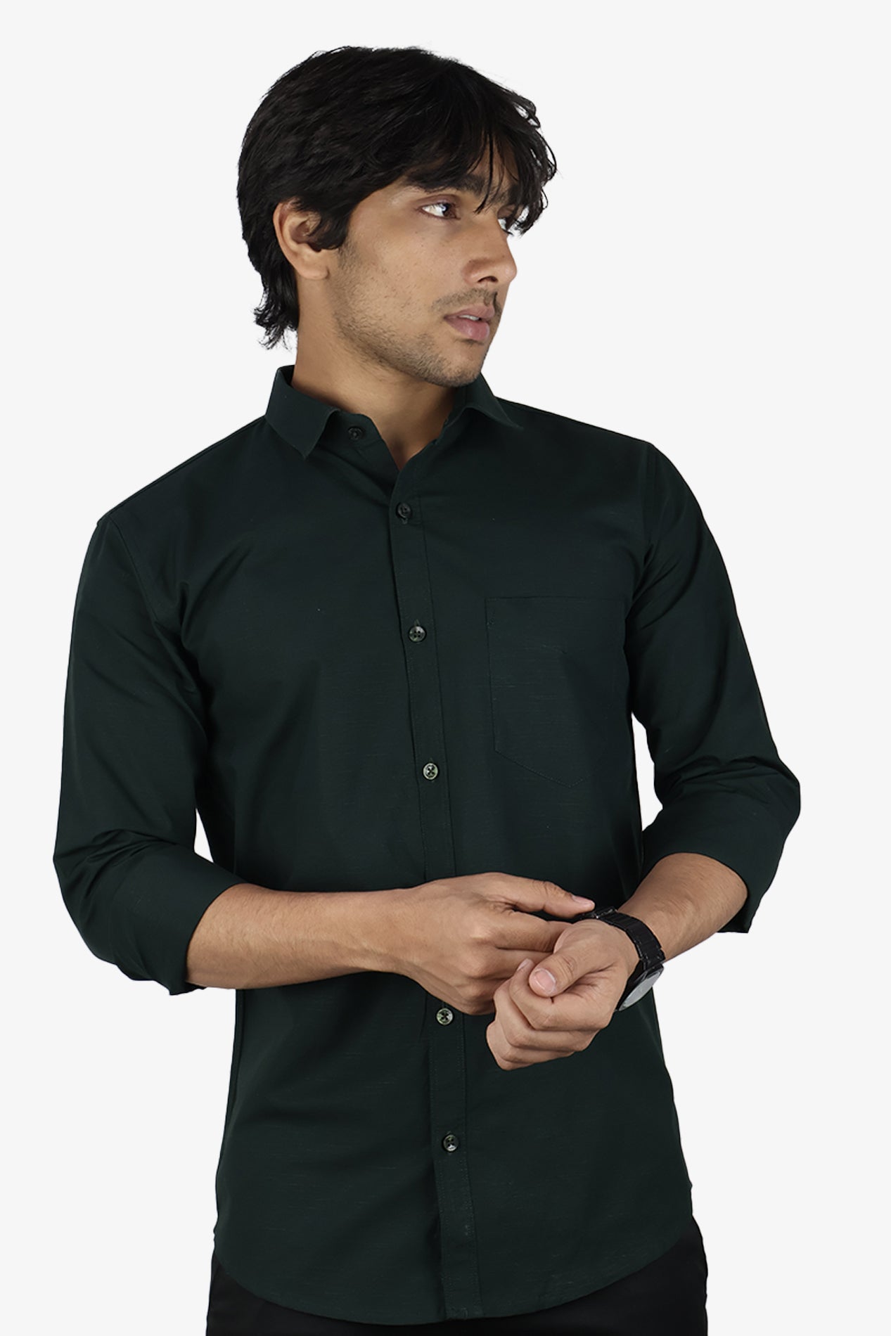 LIN BOTTEL GREEN | SLIM FIT PREMIUM POLO NECK CASUAL SHIRT | ORIGENS