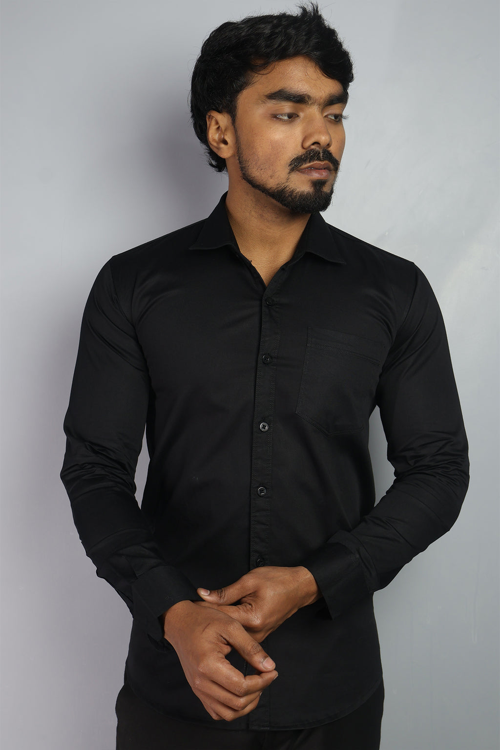 TWEE  S BLACK | SLIM FIT PREMIUM POLO NECK CASUAL SHIRT | ORIGENS