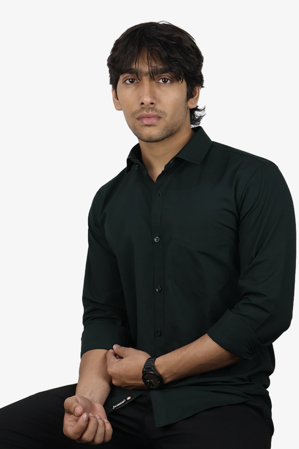 LIN BOTTEL GREEN | SLIM FIT PREMIUM POLO NECK CASUAL SHIRT | ORIGENS