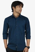LIN DARK PEACOCK BLUE | SLIM FIT PREMIUM POLO NECK CASUAL SHIRT | ORIGENS