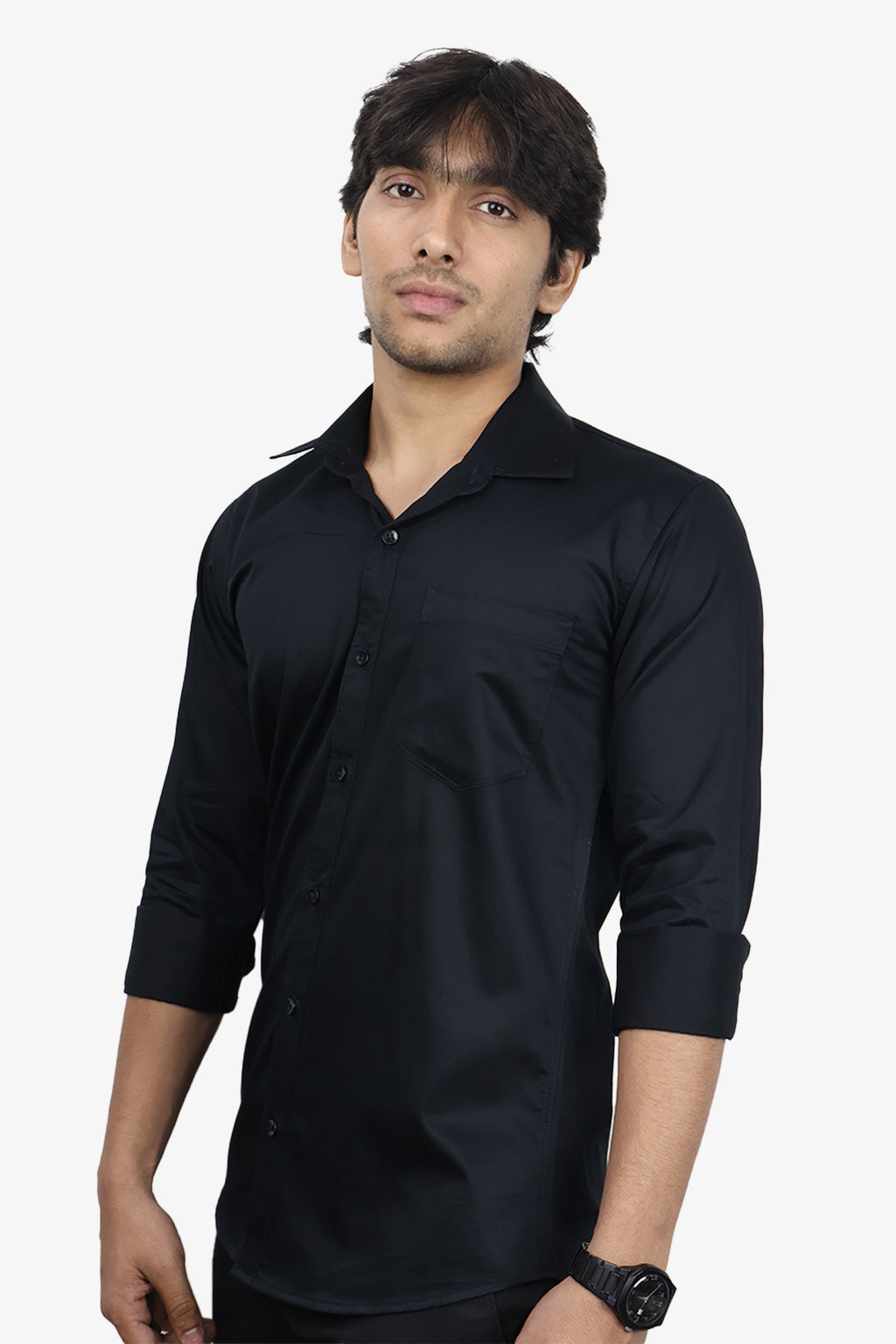 STAN BLACK | SLIM FIT PREMIUM POLO NECK CASUAL SHIRT | ORIGENS